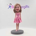 Custom Girl Bobbleheads mit rosa kariertem Kleid