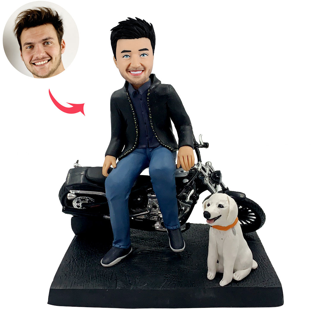 Motorradjunge Bobbleheads mit Welpen