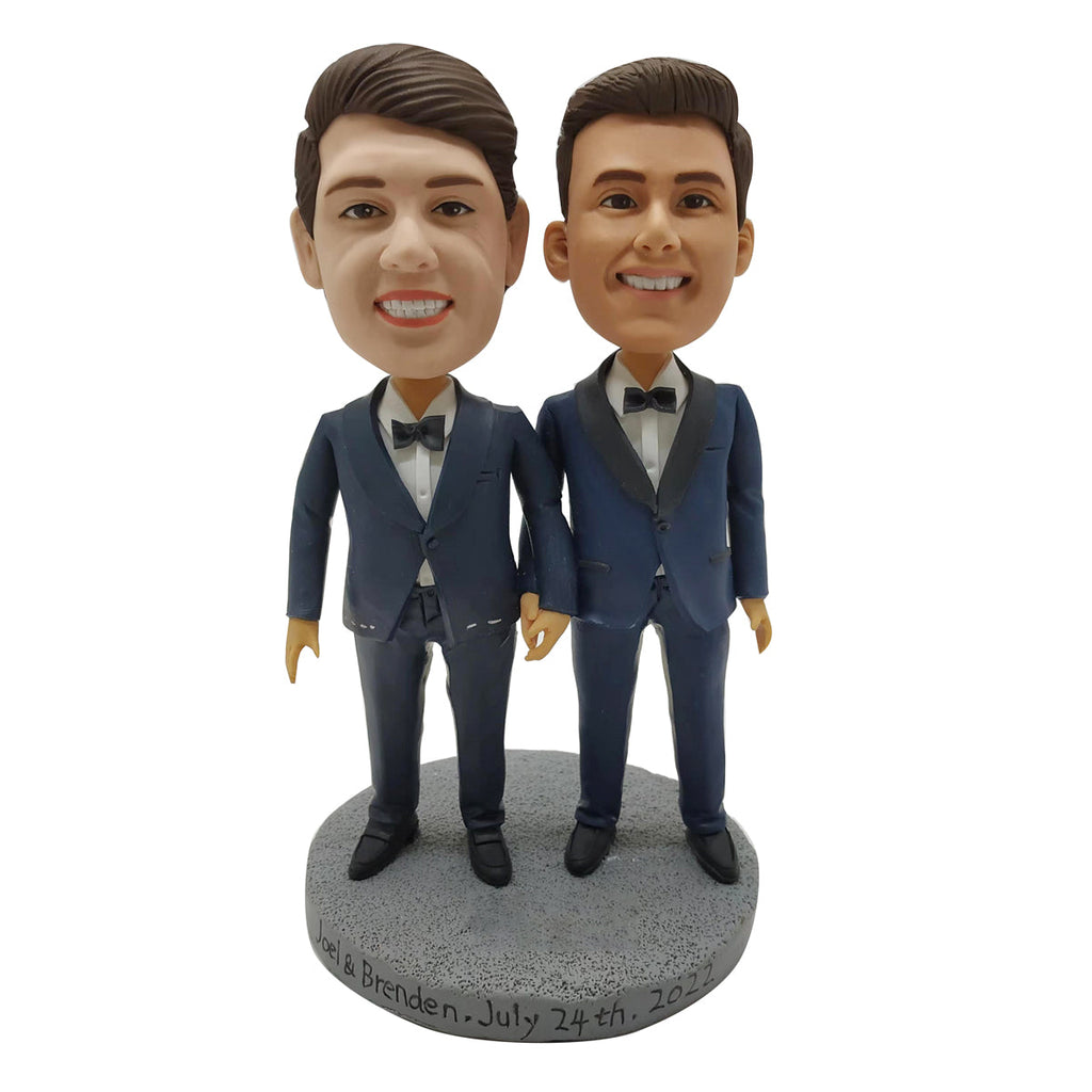 Benutzerdefinierte zwei Bräutigam Bobblehead Hochzeitstorte Topper