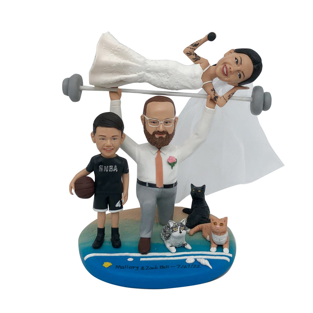 Glückliche Familie Bobblehead Puppe mit Haustieren