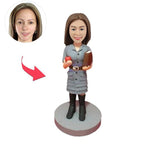 Benutzerdefinierte Lehrerin Bobblehead mit Apple und Buch