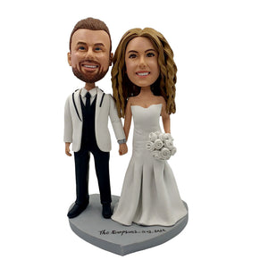 Benutzerdefinierte Hochzeit Bobblehead mit weißer Kleidung