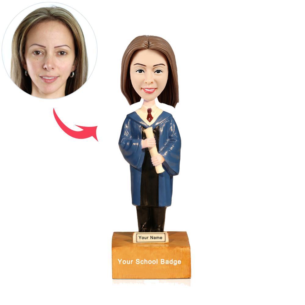 Kundenspezifisches Abschluss-Mädchen Bobblehead mit blauem akademischem Kleid