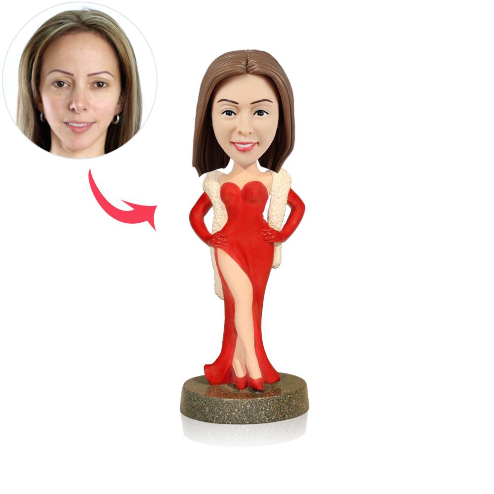 Benutzerdefinierte Frauen Bobblehead im roten Partykleid