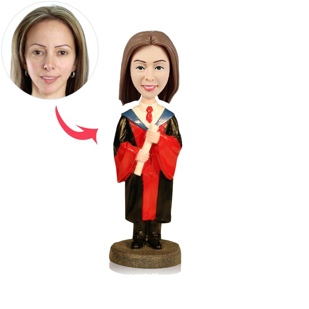 Benutzerdefinierte Graduierung Mädchen Bobblehead im akademischen Kleid