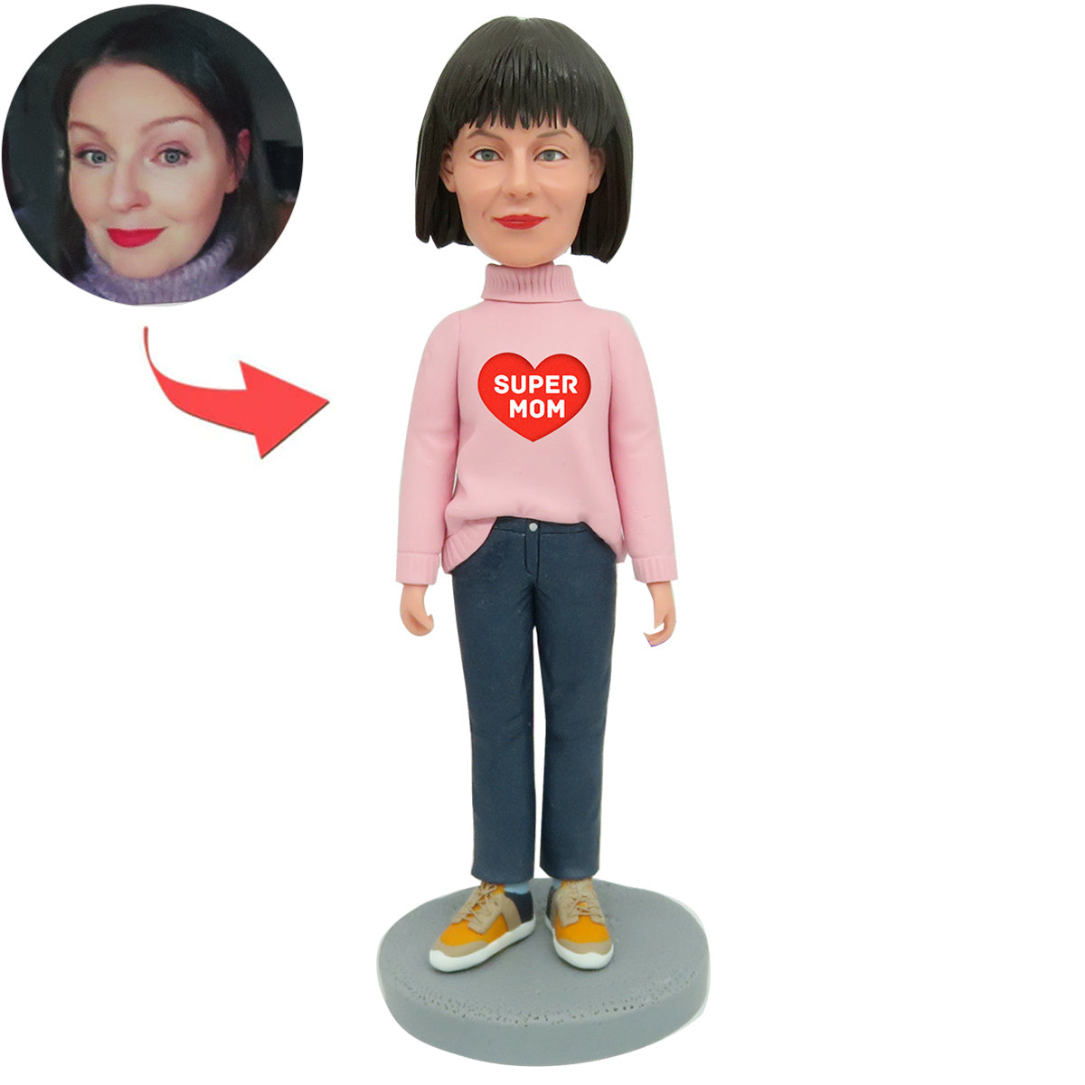 Benutzerdefinierte Mutter Bobblehead im rosa Pullover