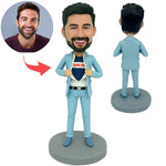 Custom Super Dad Bobblehead in blauem Anzug