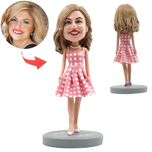 Custom Girl Bobbleheads mit rosa kariertem Kleid