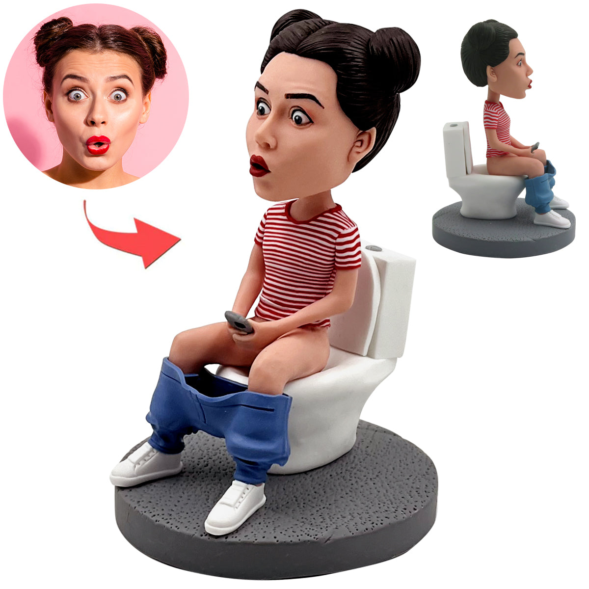 Benutzerdefinierte Bobbleheads Humorvolle Frauen sitzen auf der Toilette